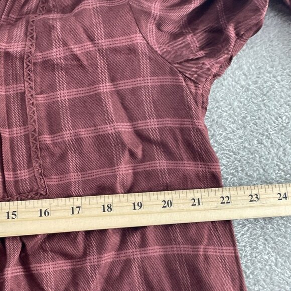 Wrangler Womens Burgundy Plaid 3/4 Sleeve Top L Viscose NWT 3299 - Picture 6 of 9